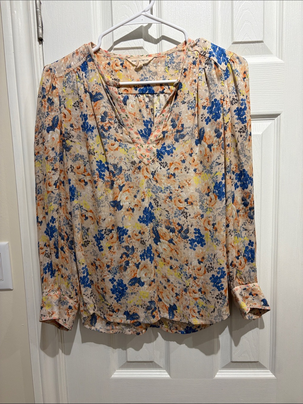 Rebecca Taylor Blush Blouse with Blue and Peach Floral Print